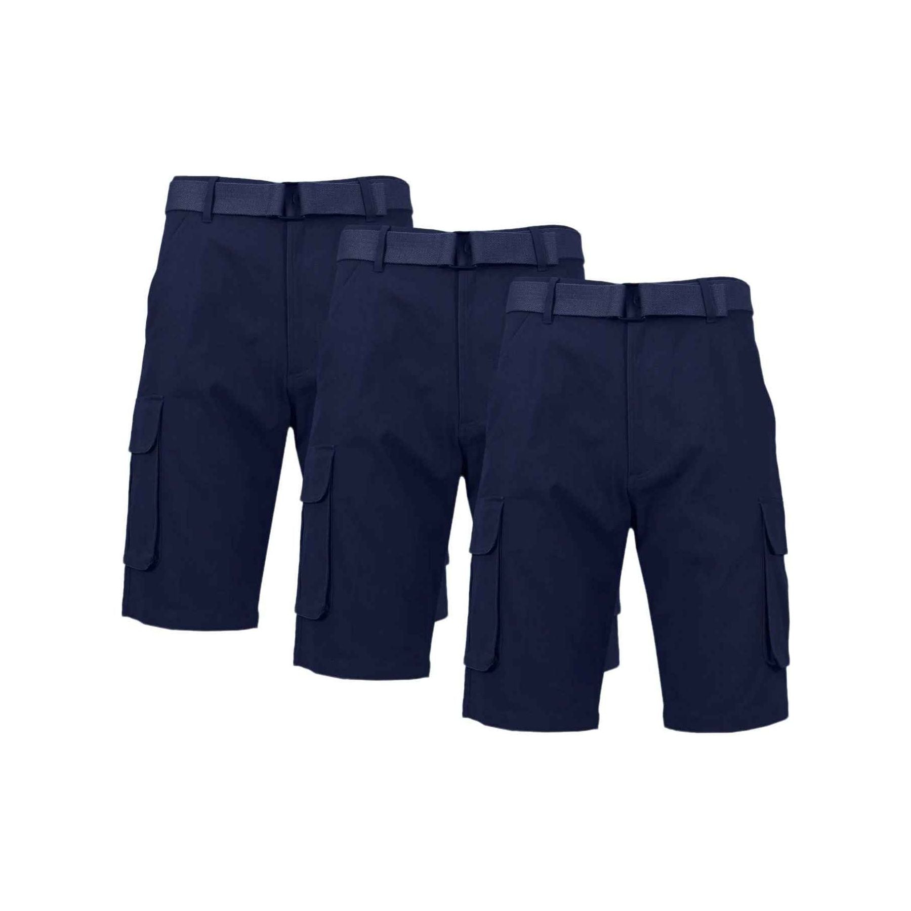 3-Pack Men's Cotton Cargo Shorts with Belt - Soft Stretch Outdoor Cargo Shorts with 6 Pockets