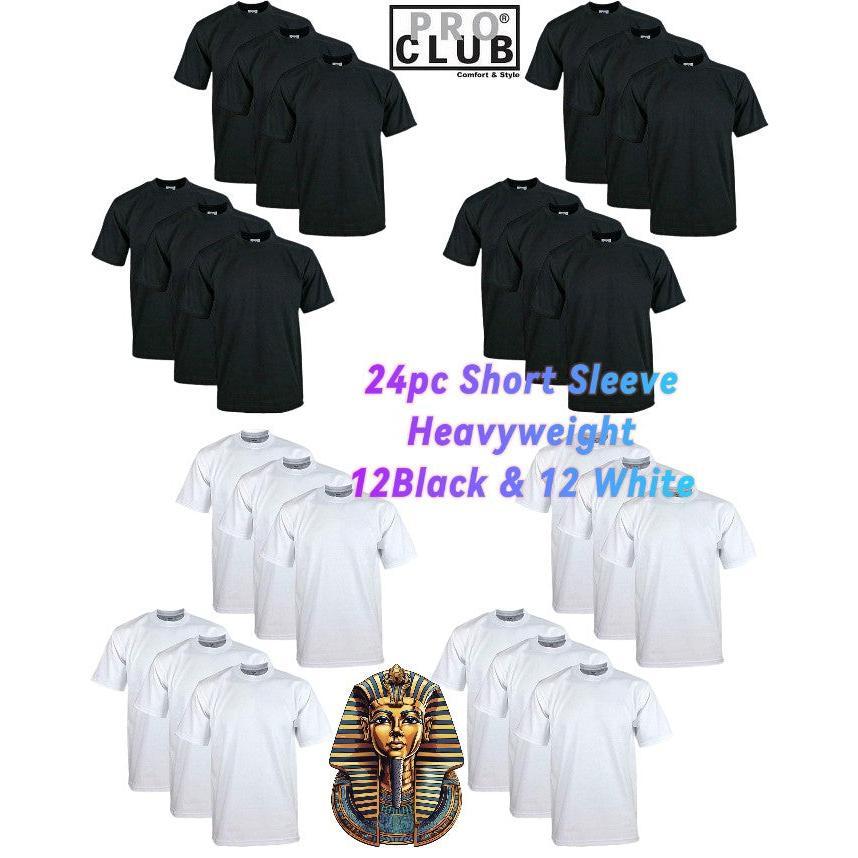 Pro Club Men's 24-Pack Heavyweight Thick Cotton Short Sleeve Crewneck T-Shirts - Warm, Fitted Cut, Plain, Casual Classic Mensfashion Tops with Cotton-Polyester Fabric