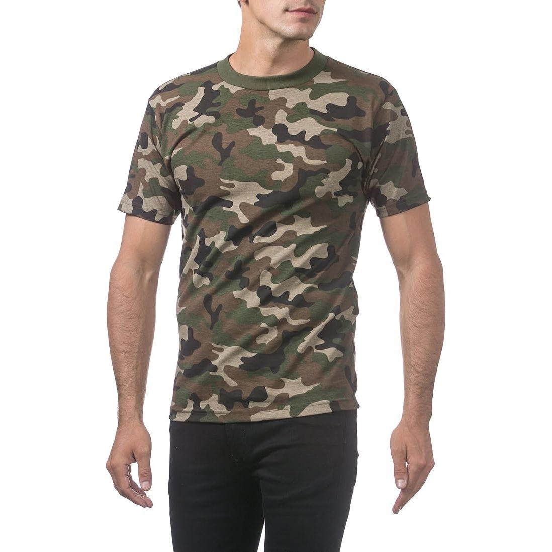 Pro Club Men's Green Camo T-Shirt, Comfort Cotton Short Sleeve