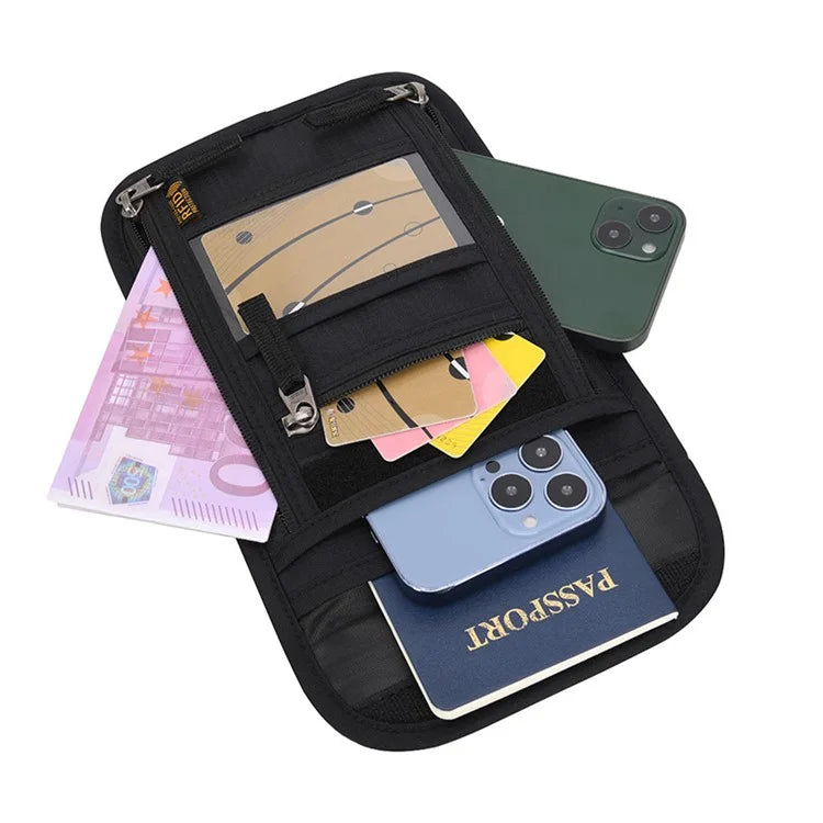 JUNLETU RFID Blocking Travel Passport Storage Bag Waterproof Nylon Credit Cards Phone Carrying Bag