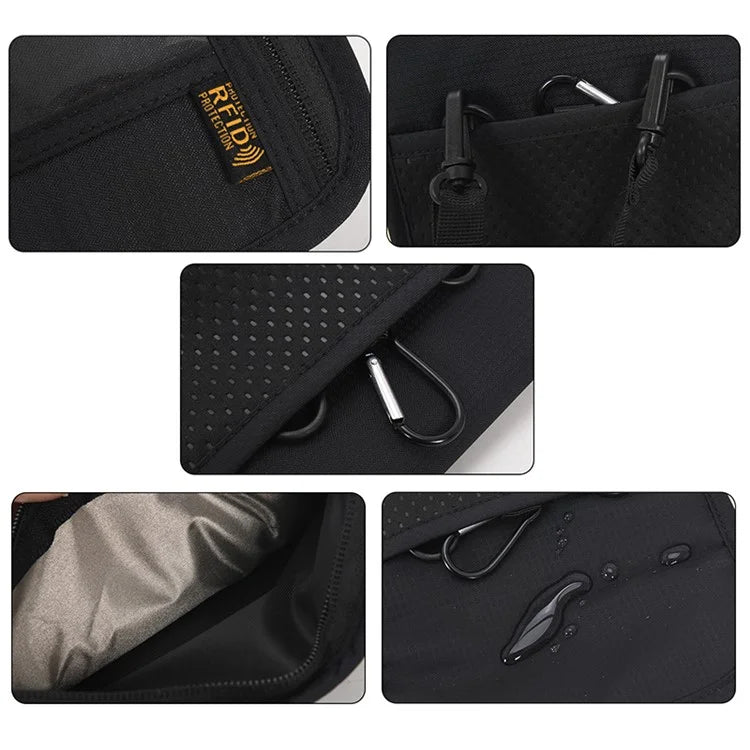 JUNLETU RFID Blocking Travel Passport Storage Bag Waterproof Nylon Credit Cards Phone Carrying Bag