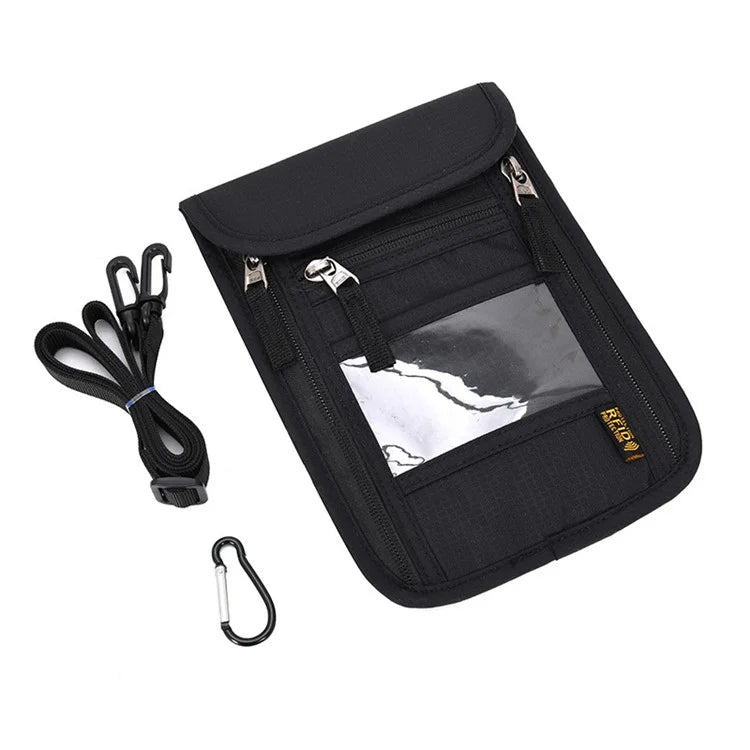 JUNLETU RFID Blocking Travel Passport Storage Bag Waterproof Nylon Credit Cards Phone Carrying Bag